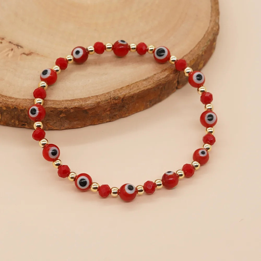Popular Cross-Border Fashion Bohemian Ethnic Style Bracelet with Copper Beads, Crystal Room, Glass Eyes, Universal Bracelet For