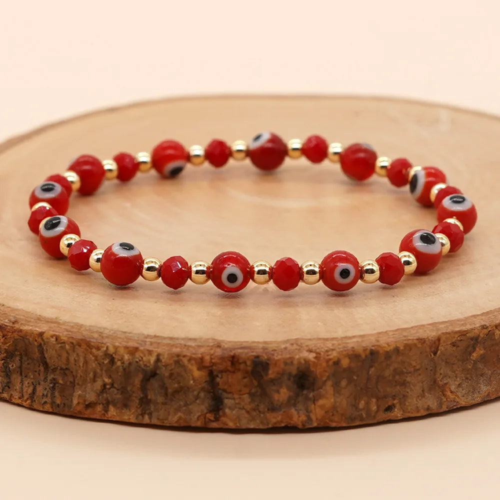 Popular Cross-Border Fashion Bohemian Ethnic Style Bracelet with Copper Beads, Crystal Room, Glass Eyes, Universal Bracelet For