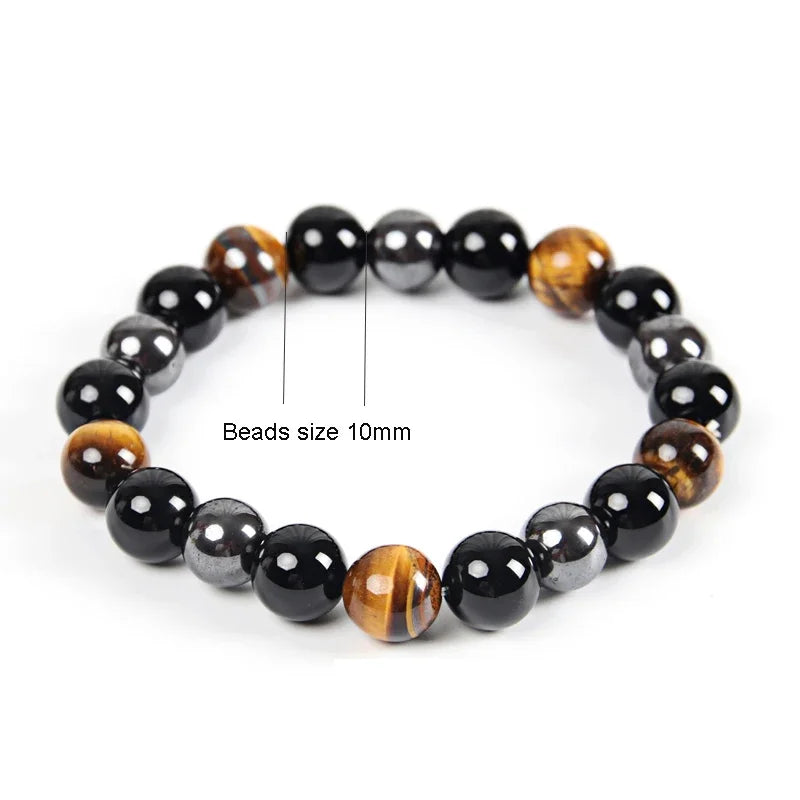 10mm Men Tiger Eye & Hematite & Black Obsidian Stone Bracelet Handmade DIY Jewelry
