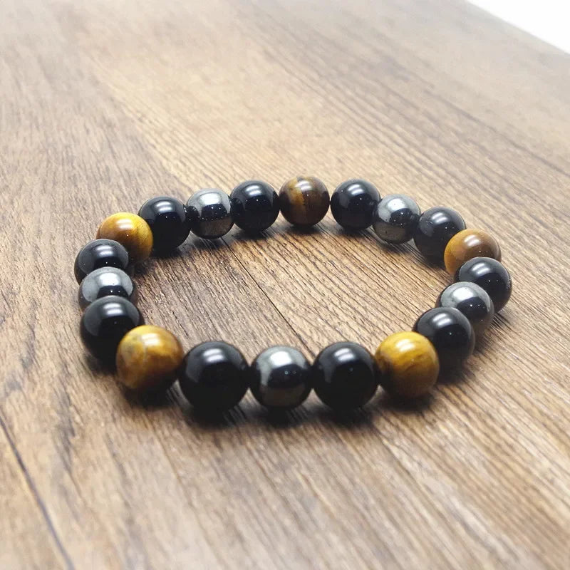 10mm Men Tiger Eye & Hematite & Black Obsidian Stone Bracelet Handmade DIY Jewelry