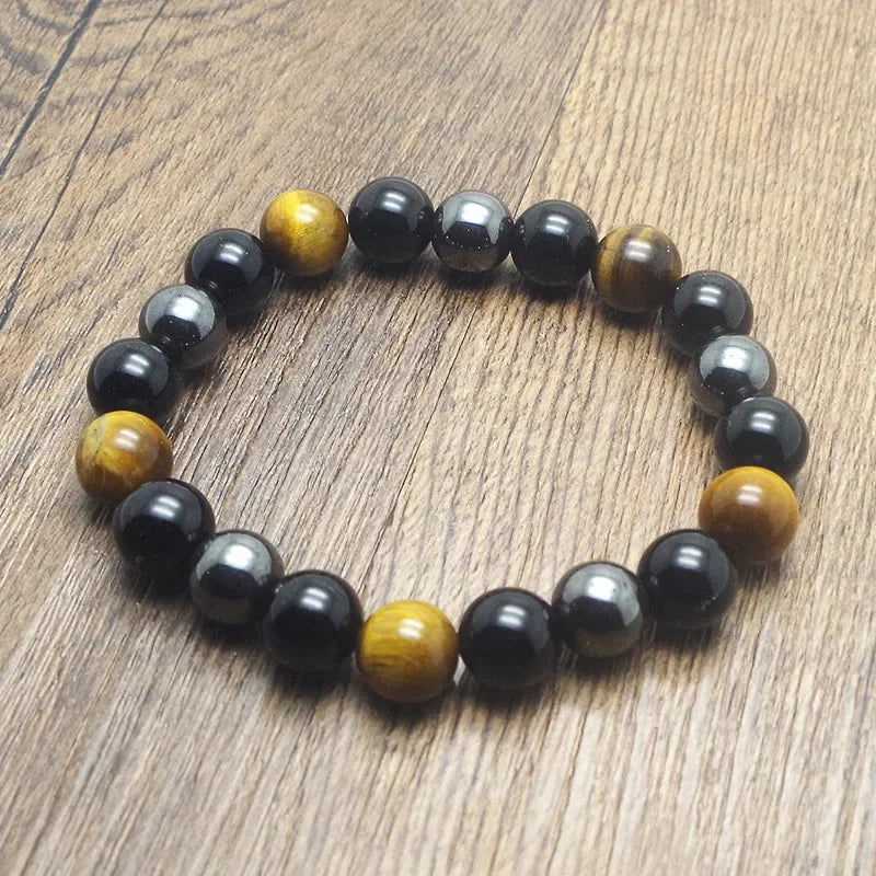 10mm Men Tiger Eye & Hematite & Black Obsidian Stone Bracelet Handmade DIY Jewelry
