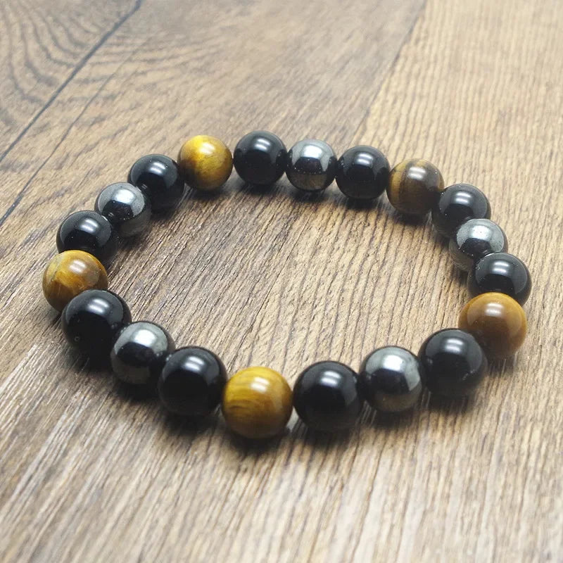 10mm Men Tiger Eye & Hematite & Black Obsidian Stone Bracelet Handmade DIY Jewelry