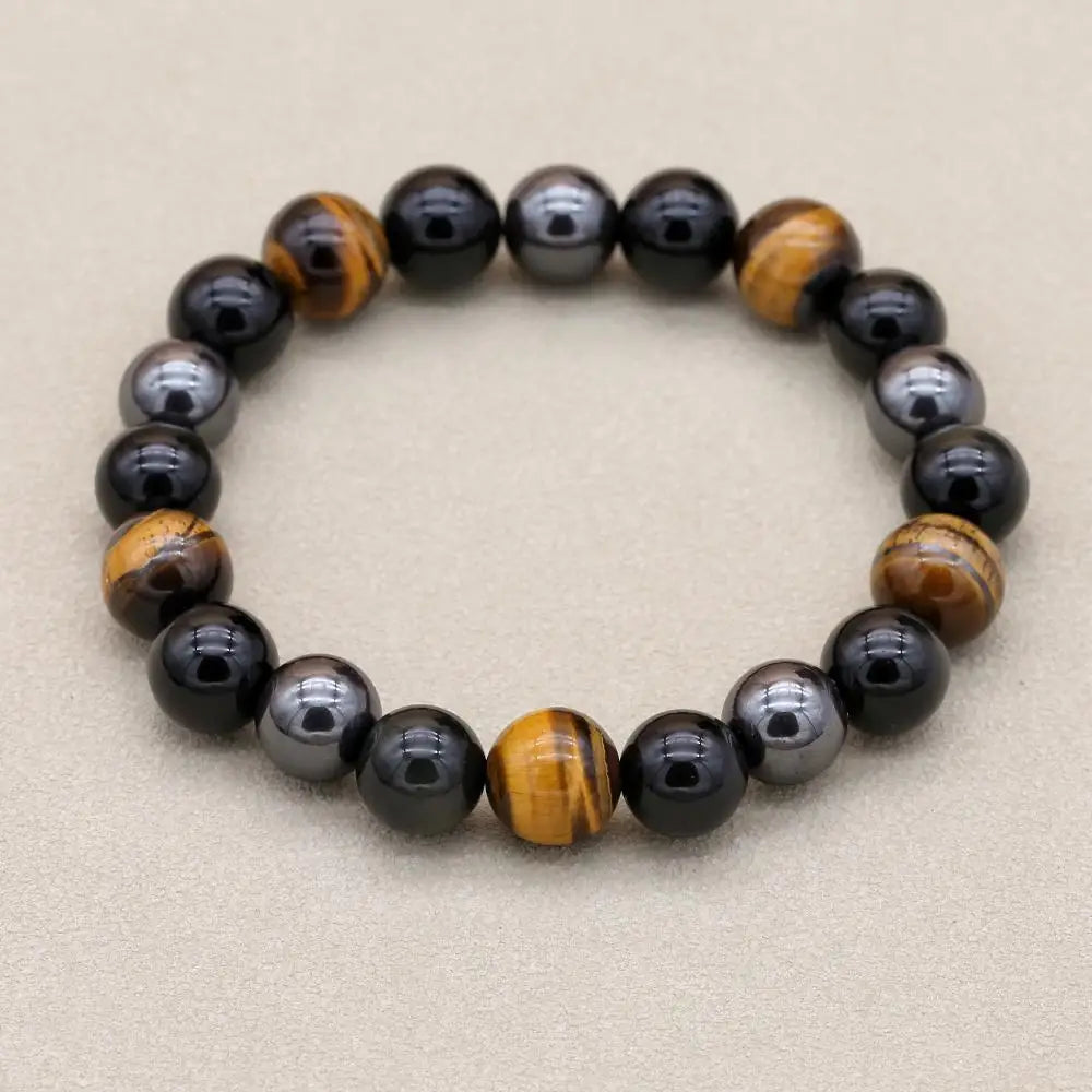 10mm Men Tiger Eye & Hematite & Black Obsidian Stone Bracelet Handmade DIY Jewelry