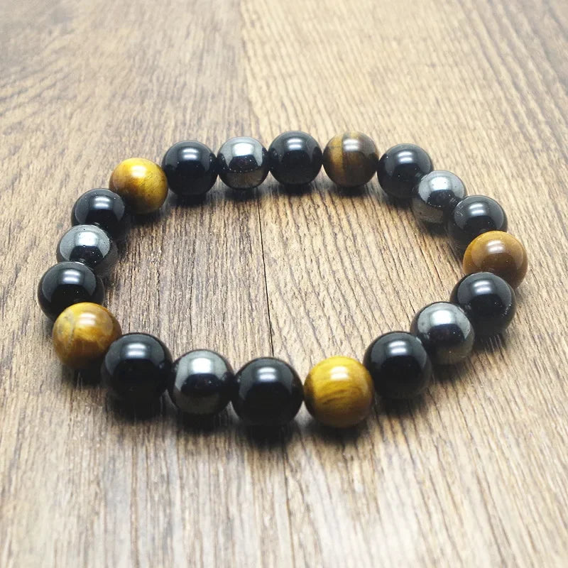 10mm Men Tiger Eye & Hematite & Black Obsidian Stone Bracelet Handmade DIY Jewelry