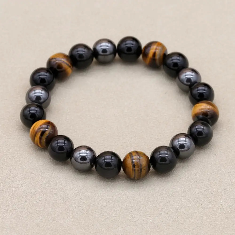 10mm Men Tiger Eye & Hematite & Black Obsidian Stone Bracelet Handmade DIY Jewelry