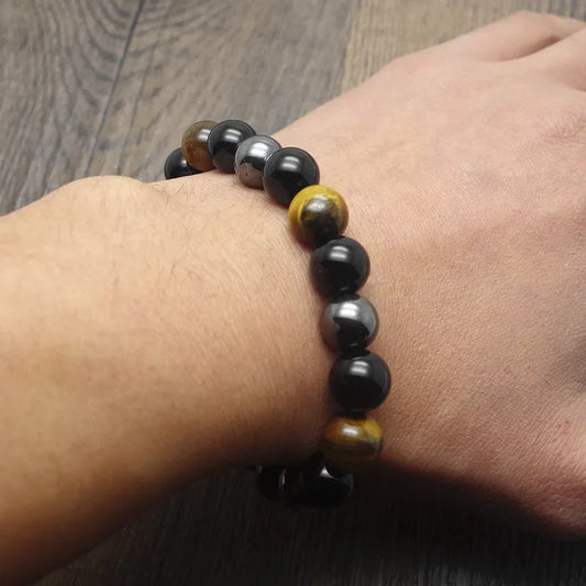 10mm Men Tiger Eye & Hematite & Black Obsidian Stone Bracelet Handmade DIY Jewelry